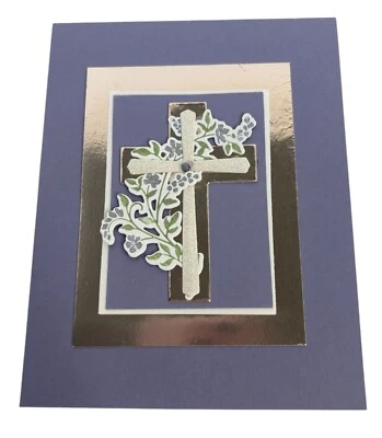 Easter Greeting Card With Floral Cross Metallic Accents and Envelope Handmade - Image 1 of 4