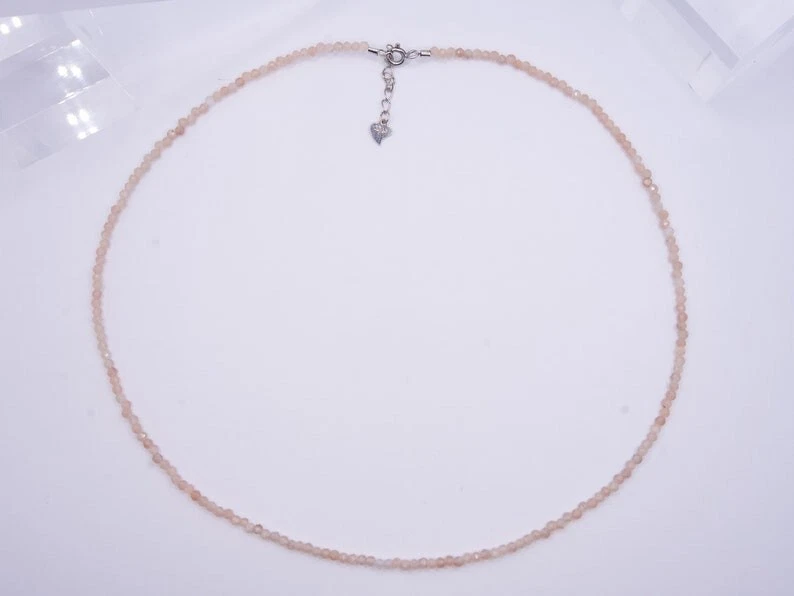 Collares gargantilla mujer piedra solar natural facetada piedras preciosas redondas con cuentas 2-3 mm 18"" Foto 1 de 4