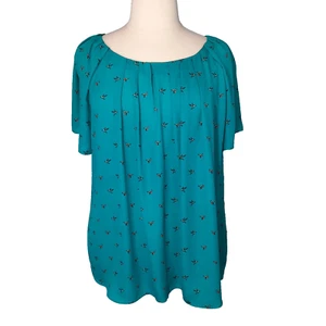 Top Worthington donna 3x blusa plissettata stampa colibrì colibrì carriera boho - Foto 1 di 10
