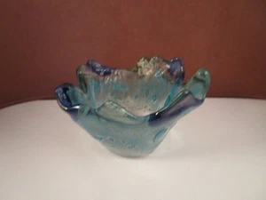 Vintage Vase Schale blau grün Kunstglas - Bild 1 von 11