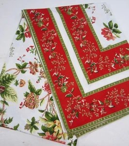 Tovaglia grande cotone stampato a mano rosso verde bianco floreale 72" x 108" nuova con etichetta - Foto 1 di 9
