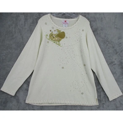 Quacker Factory Sweater Womens Large Santa Beaded Art to Wear Christmas Jumper - Image 1 of 4