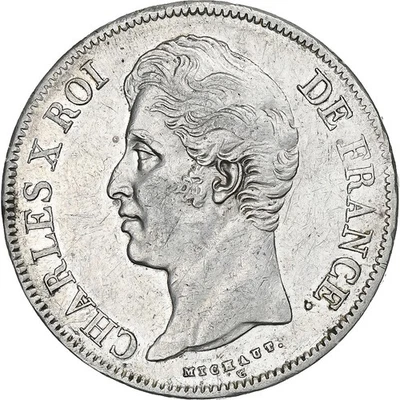 [#1120800] Francia, 5 francos, Carlos X, 1828, Marsella, plata, AU, Gadoury:64 Foto 1 de 2