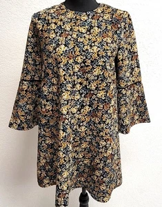 Abito Zara Basic (S) Multicolore Floreale Girocollo Campanella/Manica Lunga Zip-Back - Foto 1 di 4