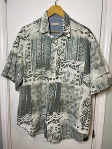 Vintage Bugle Boy Hawaiian Shirt Mens XL Button Up Short Sleeve Tribal Abstract - Picture 1 of 6