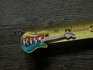 KISS Pin Badge Guitar Multi Color Sparkle 2 1/4" Vintage Kiss Memorabilia Aucoin - Picture 1 of 2
