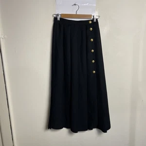 Vintage Anthea Crawford Pleated Skirt Size 10 Black Polyester Midi Lined - Picture 1 of 11