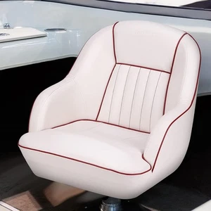 1 pc Boat Seat Captain Bucket Seat Fishing Pontoon Chair (White/Red piping) - Picture 1 of 7