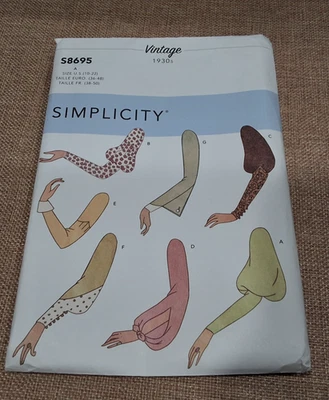 Simplicity Pattern S8695 Misses set of Vintage Sleeves 1930s Size 10-22 - Image 1 of 4