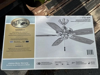 Hampton Bay Gazebo II 42 in. Indoor / Outdoor Brushed Nickel Ceiling Fan - Image 1 of 3