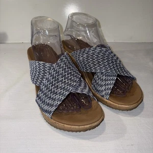 Sketchers Cali Beverlee Blue Weave Luxe Foam Cork Wedge Slide Sandals Sz 8 - Picture 1 of 9