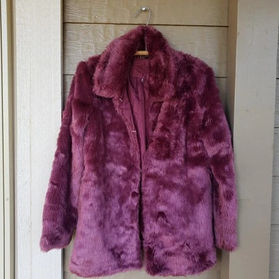 Joujou Women's Faux Fur Jacket Maroon/Wine Size Medium Hook & Eye Closure - Image 1 of 4