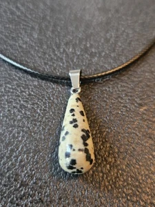 Teardrop Crystal Necklace Dalmatian Jasper Leather Necklace - Picture 1 of 5