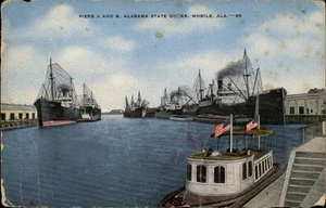 Mobile Alabama AL Piers A And B, Alabama State Docks Postcard - Picture 1 of 2