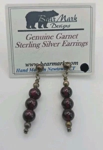 Bear Mark Designs echter Granat Sterlingsilber Hänger 3 abgerundete Steine durchbohrt - Bild 1 von 10