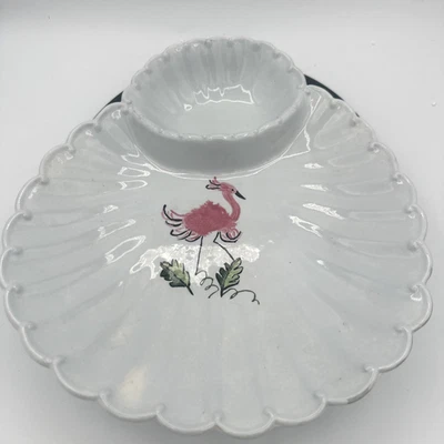 Bandeja para servir aperitivo vintage de cerámica Flamingo Chip 'n Dip Foto 1 de 4