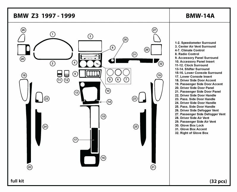 Juego de molduras de tablero de fibra de carbono real para BMW Z3 1996-1999 superposición interior Foto 1 de 1