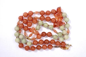 1910's Chinese Agate and Jadeite Carved Carving Bead & Miniature Horse Necklace - Picture 1 of 8
