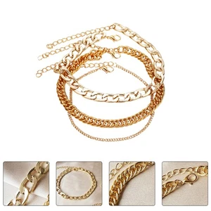 3Pcs Retro Style Ankle Chain Pretty Ankle Jewelry Multilayer Anklets (Golden) - Picture 1 of 6