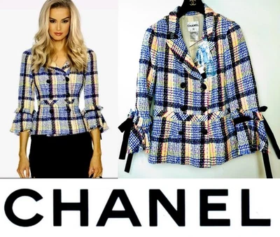 Chanel Vintage 2009 White Pink Plaid Tweed Jacket 40 42 44 8 10 12 Coat Top M L - Image 1 of 4