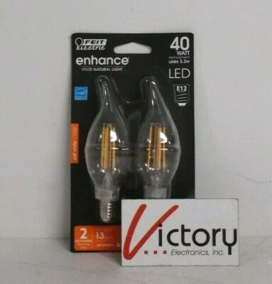 NEW Feit Enhance 40W LED CA10 Flame Tip Clear Bulb 2-Pack | BPCFC40/927CA/FIL/2  - Image 1 of 4