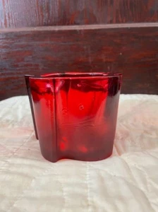Red Flashed Stained Glass Votive Candle Holder Swirl Red Glass Votive Spain - Picture 1 of 8