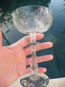 Libbey Rock Crystal Stem #1015 Champagne/Tall Sherbet Glass CUT FLORAL & LATTICE - Picture 1 of 13