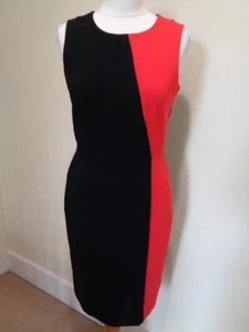 DKNY RED AND BLACK COLOURBLOCK SLEEVELESS DRESS - SIZE 8 (4) - Picture 1 of 7