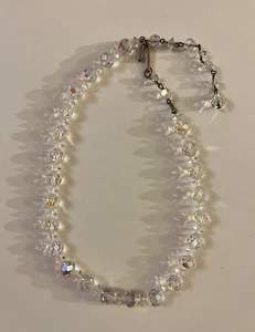 Vintage Aurora Borealis Clear Crystal Single Strand Necklace 15 Inches Long💗 - Picture 1 of 5