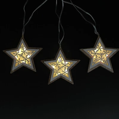 LED Lichterkette mit 10 Sternen (10x10cm) aus Holz und Timer - Weihnachtsdeko - Bild 1 von 2