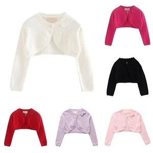 Girls Long Sleeve Cardigan Kids Button Closure Knitted Shrug Cropped Sweater Top - Picture 1 of 39