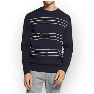 DKNY Mens Cotton Crew Neck Sweater - Navy with White Stripes, Medium W103M - Picture 1 of 5