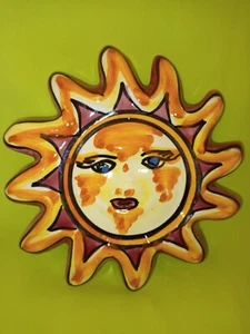 SONNE Keramik bemalt Deko Aufhängevorrichtung Handarbeit ca. 16 cm Durchmesser - Bild 1 von 9