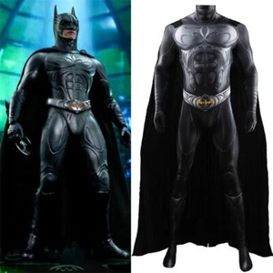 Batman Forever Cosplay Costume Batman Bodysuit with Cloak for Adult Kid Hallowee - Picture 1 of 14
