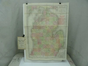 1907 RAND McNALLY POCKET MAP OF MICHIGAN - Picture 1 of 8