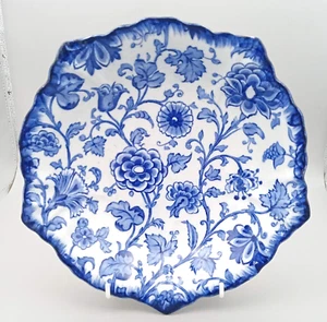 Losol Jacobean Blue Floral Pointed Fluted Edge Display Bowl - Keeling & Co - Picture 1 of 7