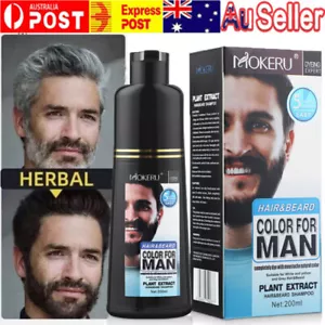 200ml Men 2 in 1 Beard Mustache Natural Hair Color Shampoo Permanent Black Dye - Picture 1 of 12