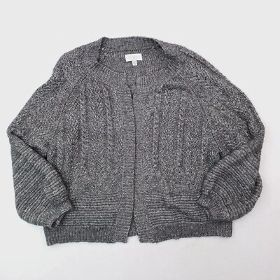 Lucky Brand Sweater Womens Medium Gray Wool Blend Cable Knit Cardigan Balloon - Image 1 of 4