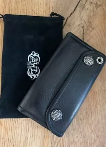 BWL Bill Wall Genuine Leather Silver Hardware Long Wallet Black Men's Used - Picture 1 of 9