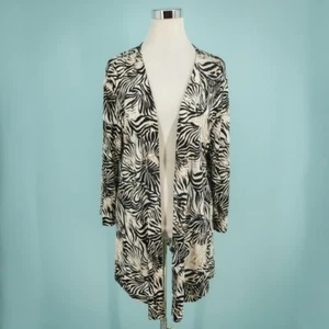 Chico's 3 Size XL Travelers Black Print Open Front Long Sleeve Tunic Cardigan - Picture 1 of 5