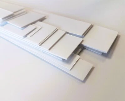 Plasticard Styrene Strips 300mm White Matt 0.25 to 1mm Thick 14 to 30mm Wide - Image 1 of 4