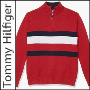 NEW! TOMMY HILFIGER Big Kids' John Quarter Zip Cotton Knit Sweater Boys Large. - Picture 1 of 5