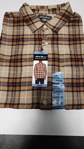 Eddie Bauer Men's Long Sleeve Flannel Shirt Large Brown Relaxed Fit - Picture 1 of 3