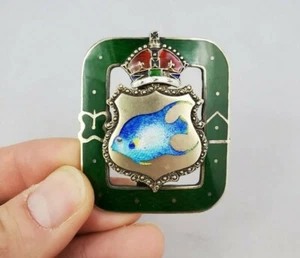 Antique British Enamel Bermuda Fish Crown Sterling Silver Belt Buckle 2" 37g - Picture 1 of 10