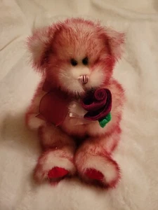 PBC International Bear Rare Pink & Red Shimmer Sparkle throughout plush w/ rose - Picture 1 of 9