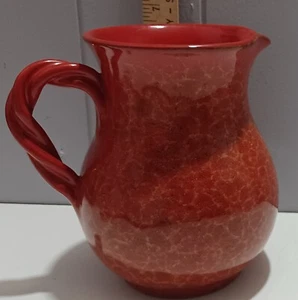 Vintage Red Yellow Muttled Glazed Italian Pottery Pitcher Braided Handle Italy - Picture 1 of 4