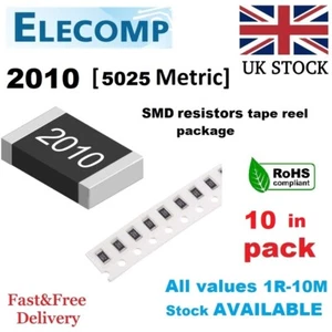 Resistors 2010 1%, 5% rango E24 0 ohmios-10M ohmios (paquete de 10 in) franqueo gratuito stock Reino Unido - Imagen 1 de 4