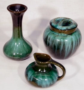 EUC Blue Mountain Keramik Menge 3 Tropfglasur Knospen Vase, Potpourri Schüssel & Milchkännchen - Bild 1 von 10