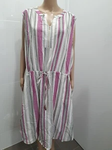 BEME TAG 24 DOUBLE STRIPED SLEEVELESS TIE PULL IN WAIST DRESS BNWT - Picture 1 of 8