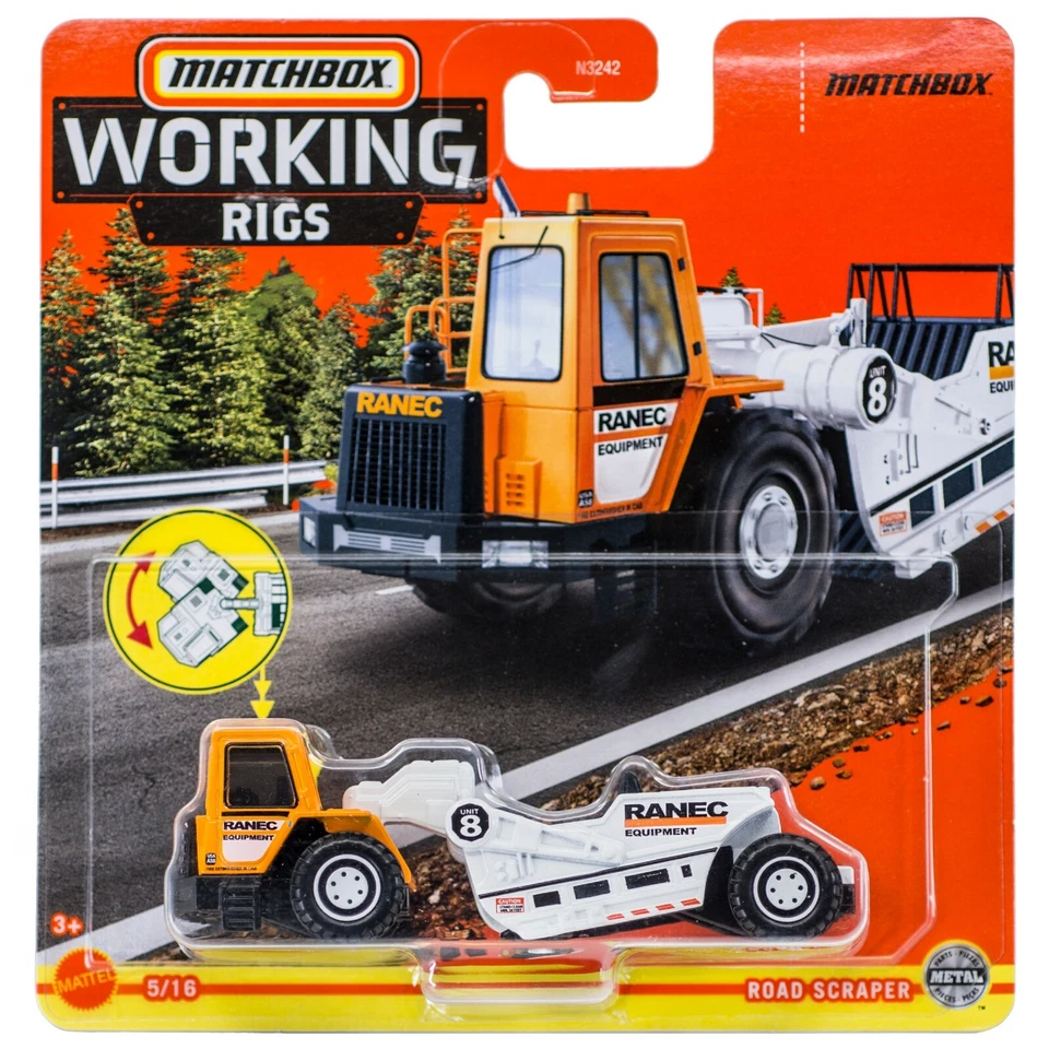 New! Matchbox Working Rigs Ranec Road Scraper Truck Orange/White 5/16 - Image 1 of 1